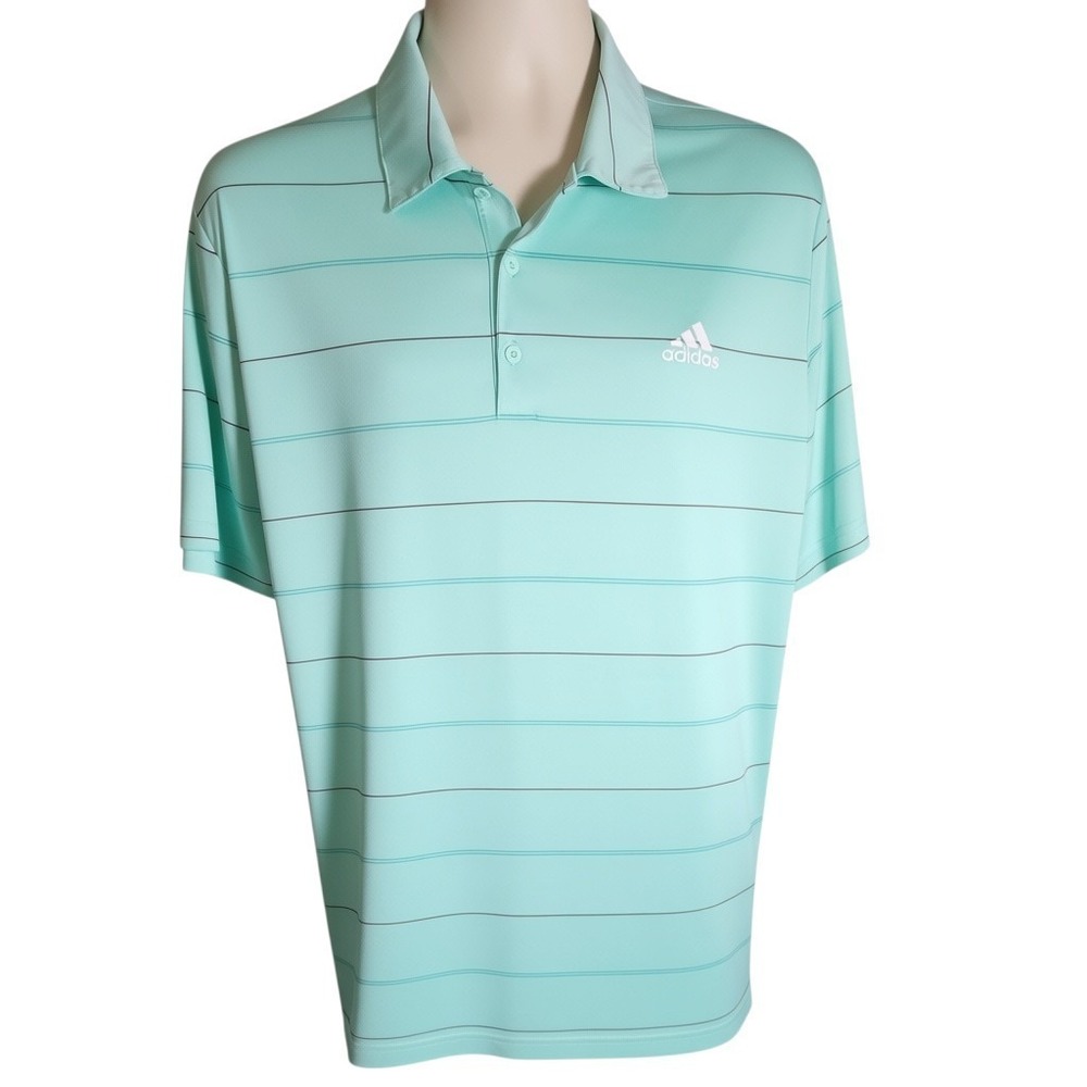 Adidas Mens XL Teal Green Striped Short Sleeve Performance Golf Polo Shirt‎